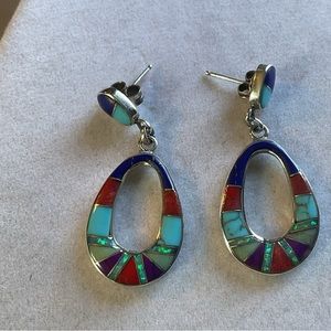 Multi Gemstone  925 Sterling Silver Earrings USA Handmade with Opal Accent